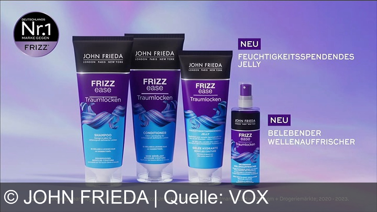 TV Werbung john frieda - Für große Locken, kleine Locken, für meine Locken. John Frieda Frisies Traumlocken. Sprungkraft, Feuchtigkeit und definierte Locken. Meine Locken, mein Style. John Frieda.