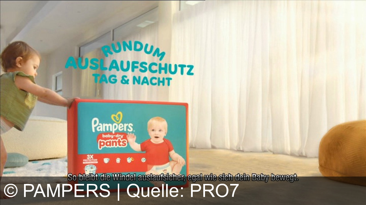 TV Werbung pampers - Entdecke die neuen Pampers Pants mit Stopp- und Schutzsystem: Rundum Auslaufschutz Tag & Nacht, egal wie sich dein Baby bewegt. Pampers – für unbeschwertes Spielen und Schlafen!