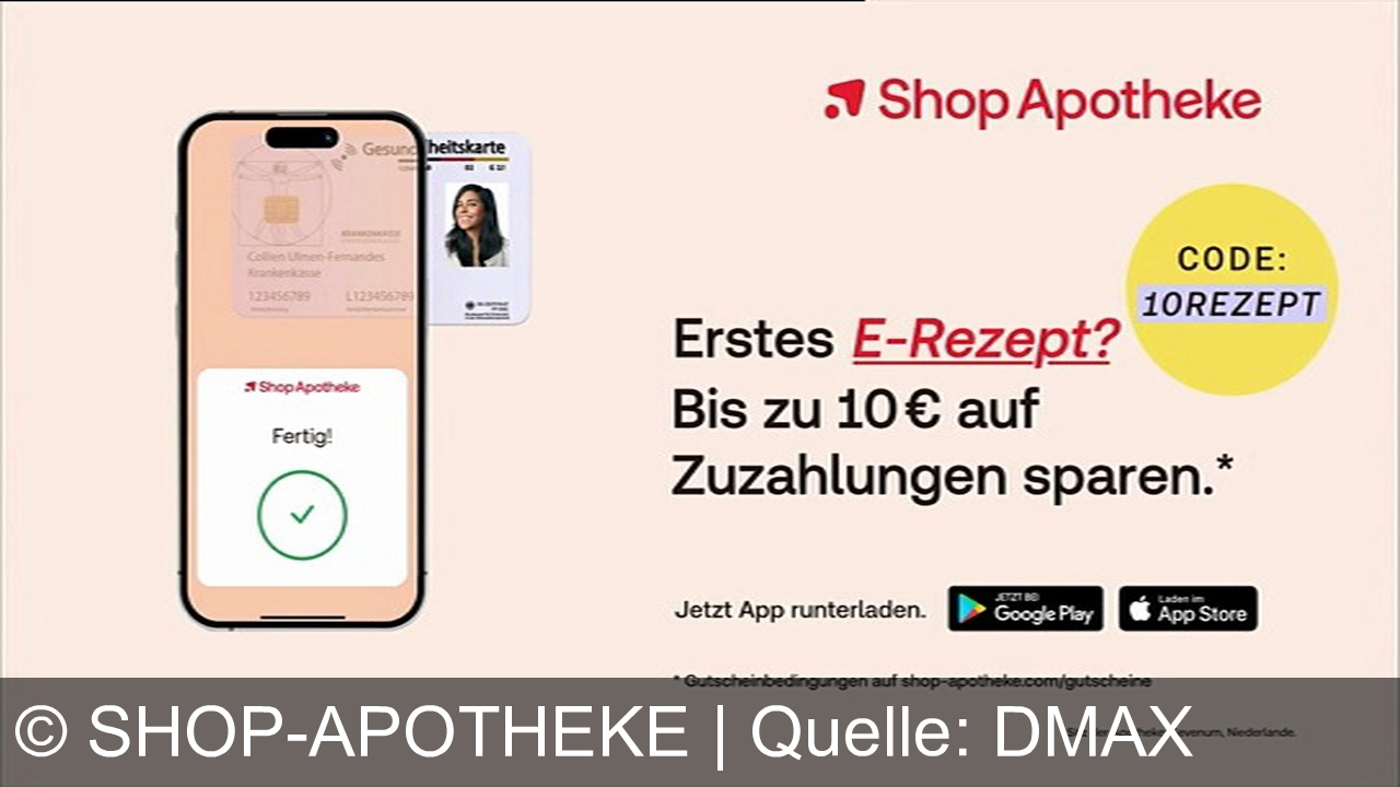 TV Werbung shop-apotheke - Mit der Shop-Apotheke-App und Collien Ulmen-Fernandes bequem Medikamente bestellen und bis zu 10€ sparen! E-Rezept scannen, Krankenkassenkarte ranhalten und liefern lassen. Jetzt App downloaden!