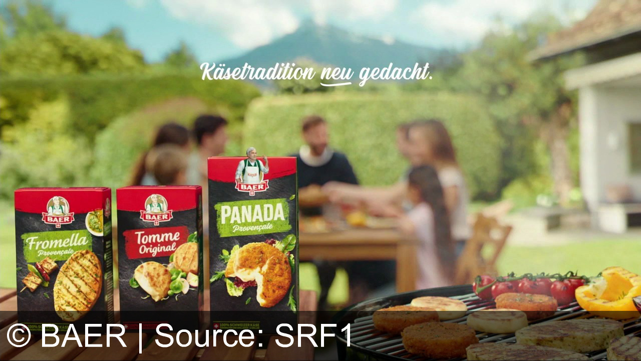 TV Werbung baer - Weißt du, wie man jedes Barbecue zu einem Meisterwerk macht? Mit saisonalem Gemüse? Mit Wurst? Hallo zusammen! Seid ihr sicher? Denkt cremiger! Denkt Barbecue à la Bär! Bär-Grillkäse! Ja, genau! Panada – knusprig und cremig. Fromella – saftig und fein. Mh, so knusprig! Bär – Käsetradition neu gedacht.