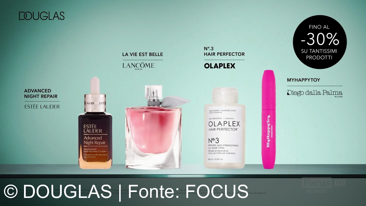 TV Werbung douglas - Scopri la bellezza con Douglas: fino al 30% su prodotti iconici come Lancôme La Vie Est Belle, Olaplex, Estée Lauder Advanced Night Repair e Diego Dalla Palma. Welcome to beautiful!