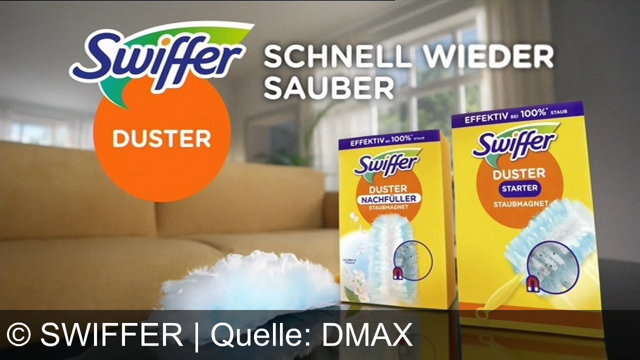 TV Werbung swiffer - Game over für Staub! Mit dem Swiffer Staubmagnet schnell wieder sauber – effektiv bei 100% Staub, selbst an schwer erreichbaren Stellen. Swiffer Duster, der starke Magnet für ein blitzblankes Zuhause.