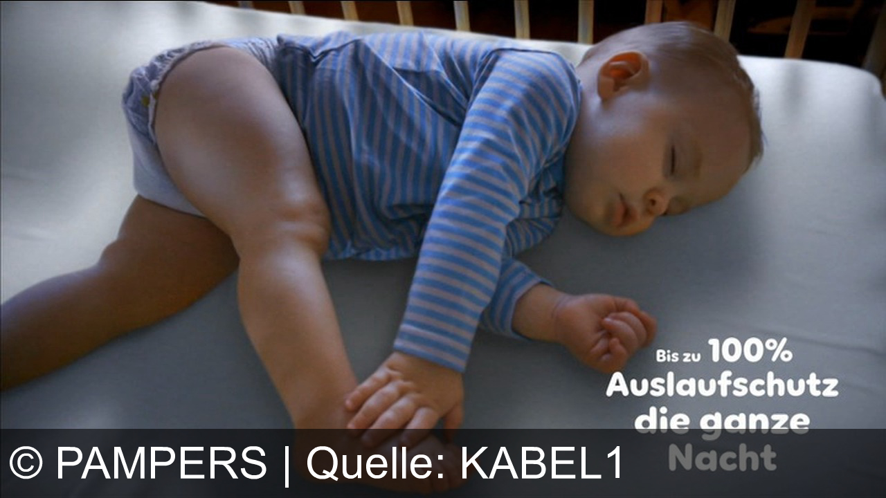 TV Werbung pampers - Pampers Babydry: Für bis zu 100% Auslaufschutz die ganze Nacht. Mit neuem Komfort-Touch-Außenvlies, das dein Baby extra weich umhüllt. Schlafen wie ein Baby – mit Pampers.