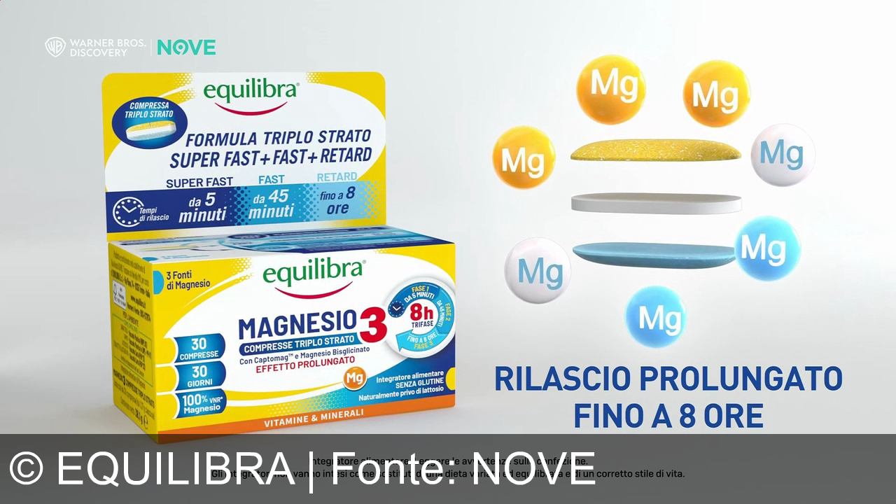 TV Werbung equilibra - Equilibra Multivitamine e Minerali: triplo strato, rilascio rapido e prolungato fino a 8 ore per energia, immunità e benessere. Prova anche Magnesio Triplo Strato con Magnesio bisglicinato!