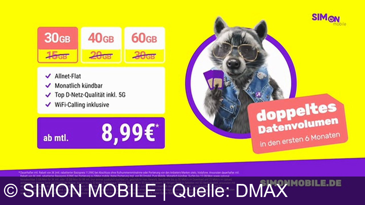 TV Werbung simon mobile - SIMON Mobile: Surfe mit Stil! Hol dir jetzt doppelte Datenpower, 30GB ab 8,99 €/Monat. Flexibel, schnell, stark – nur auf simonmobile.de! 🦝📱 #SIMONMobile #5G #Datenvolumen