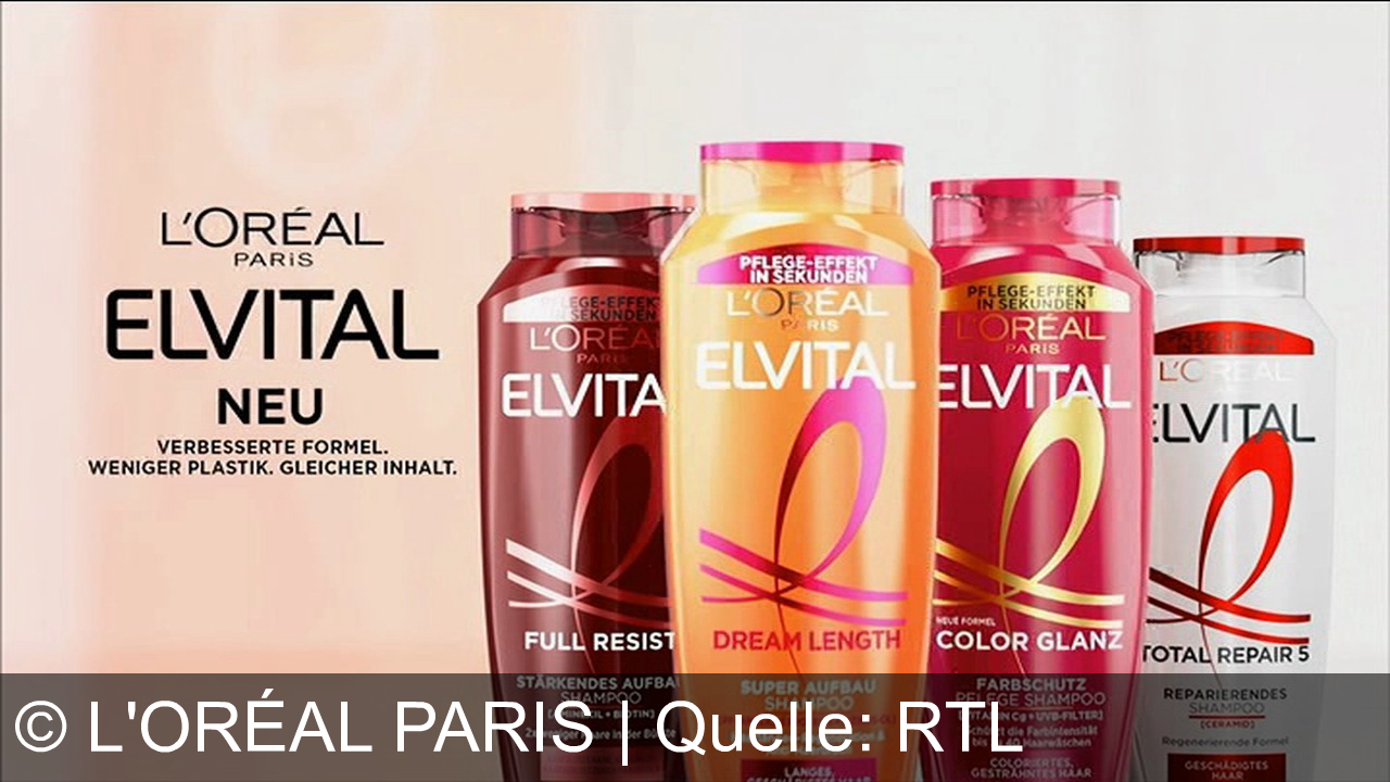 TV Werbung l'oréal paris - Du träumst von langem, frizzfreiem Haar? Elvital Dream Length Defeat the Heat Hitzeschutzspray. Vergiss Frizz und Hitzeschäden mit Rizinusöl und pflanzlichen Proteinen. Damit dein Langhaartraum kein Märchen ist, rette deine Haarlängen. 72 Stunden ohne Frizz. Elvital Dream Length von L'Oréal Paris. Du bist es dir wert. Das neue Elvital. Verbesserte Formel, weniger Plastik, gleicher Inhalt. Von L'Oréal Paris.