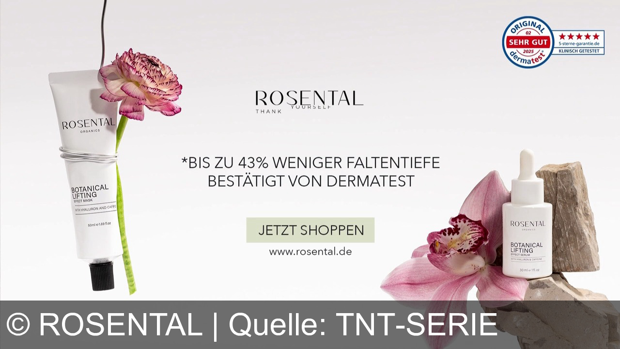 TV Werbung rosental - Entdecke das Geheimnis jugendlicher Haut mit Rosental Organics Botanical Lifting Duo, Cream & Serum – bis zu 43% weniger Falten, klinisch getestet! Jetzt auf rosenthal.de shoppen und sparen.