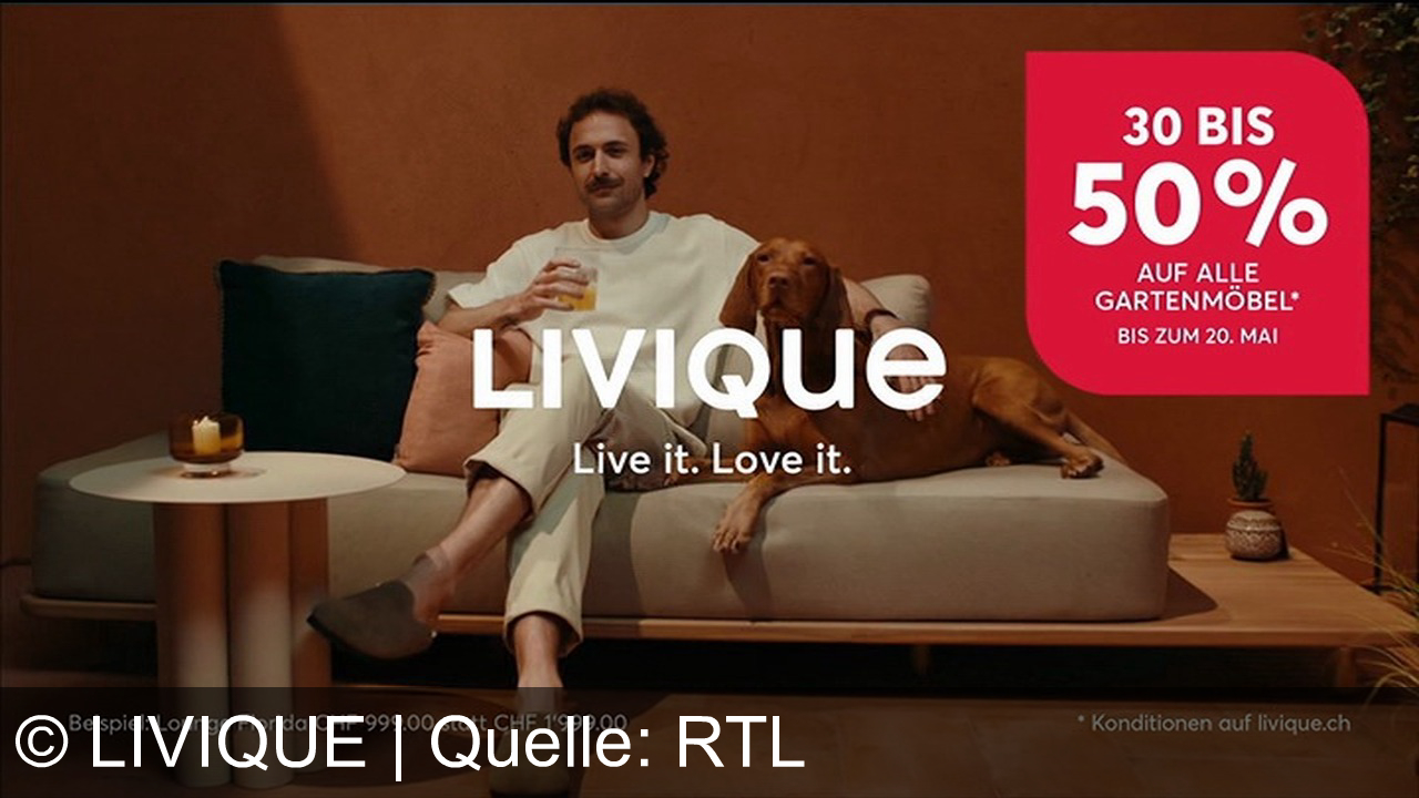 TV Werbung livique - Genießen Sie Ihren Garten mit Livique: Bis 20. Mai 30-50% Rabatt auf stylische und langlebige Gartenmöbel. Live it. Love it.