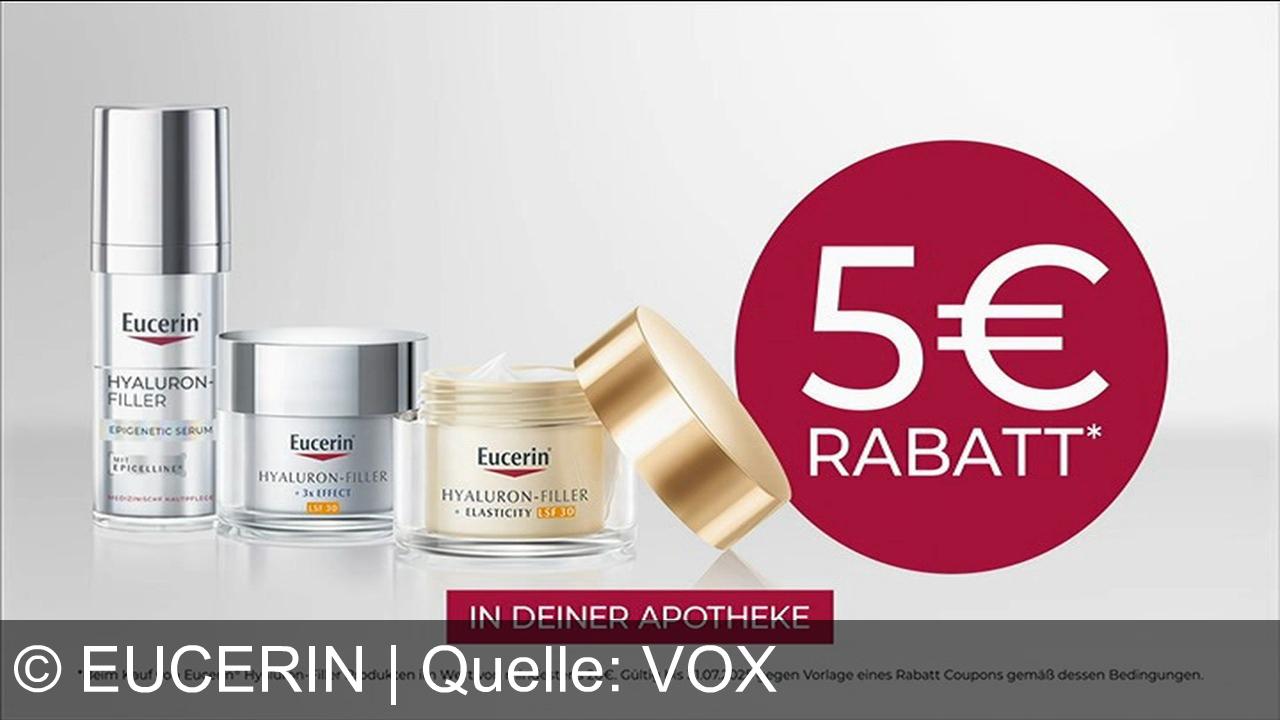 TV Werbung eucerin - Eucerin Elasticity: Spürbar straffere Haut mit Kollagenboost und Lichtschutzfaktor 30. Jetzt 5€ Rabatt auf Anti-Age-Produkte in deiner Apotheke. Erlebe den Unterschied!