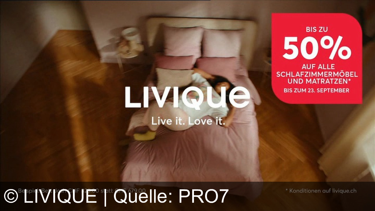 TV Werbung livique - Bis zu 50% Rabatt auf Livique Schlafzimmermöbel und Matratzen wie das Bett Josh! Gestalten Sie Ihr Traumschlafzimmer. Livique – Live it. Love it.