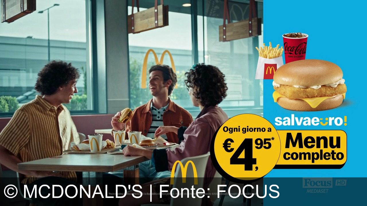 TV Werbung mcdonald's - Scopri il Salvaeuro Menù da McDonald’s: panino, patatine e Coca-Cola Zero a soli 4,95€. Ogni giorno completo, ogni giorno felice. I'm lovin' it!