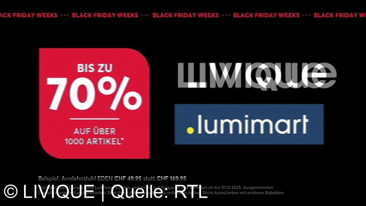 TV Werbung livique - Black Friday Weeks bei Livique und Lumimart: Spare bis zu 70% auf über 1000 Artikel – von Sofas und Betten bis Lampen und Tische! Nur bis 1.12., nur bei Livique und Lumimart!