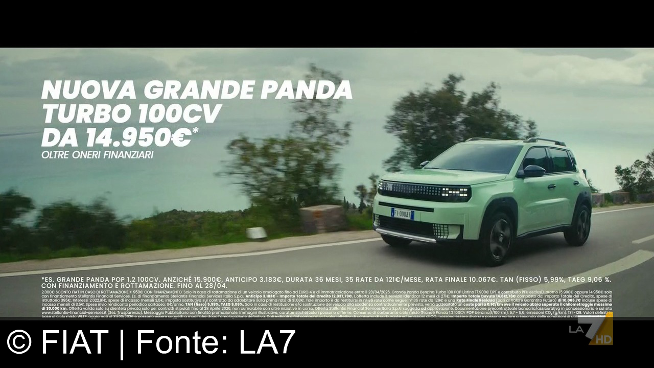TV Werbung fiat - Scopri la Nuova Grande Panda Turbo 100CV, da 14.950€. Libertà e sicurezza, per ogni tuo viaggio.