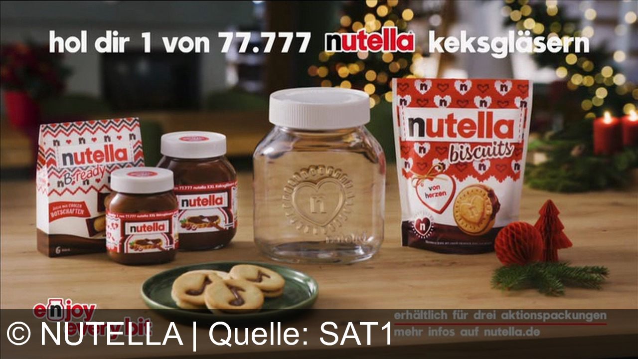TV Werbung nutella - Mit Nutella und Nutella Biscuits wird Weihnachten zum Familienfest – hol dir 1 von 77.777 Nutella Keksgläsern beim Kauf von drei Aktionspackungen! Von Herzen genießen, nur bei Nutella.