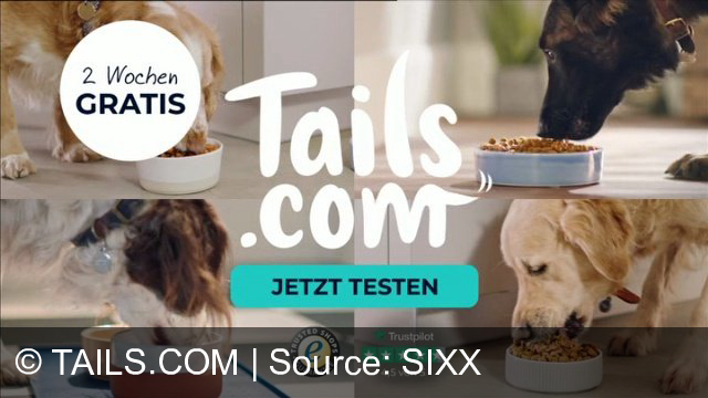 TV Werbung tails.com - Bei tails.com erhält jeder Hund sein eigenes Futter. Aus hochwertigen Zutaten wird es individuell auf ihn abgestimmt, mit genau den Nährstoffen, die dein Hund braucht, und in seinem Lieblingsgeschmack. Im praktischen Monatsabo liefern wir es direkt zu dir nach Hause. Teste das individuelle Trockenfutter von tails.com jetzt die ersten zwei Wochen gratis. Registriere dich noch heute bei tails.com und erzähle uns alles über deinen Hund.