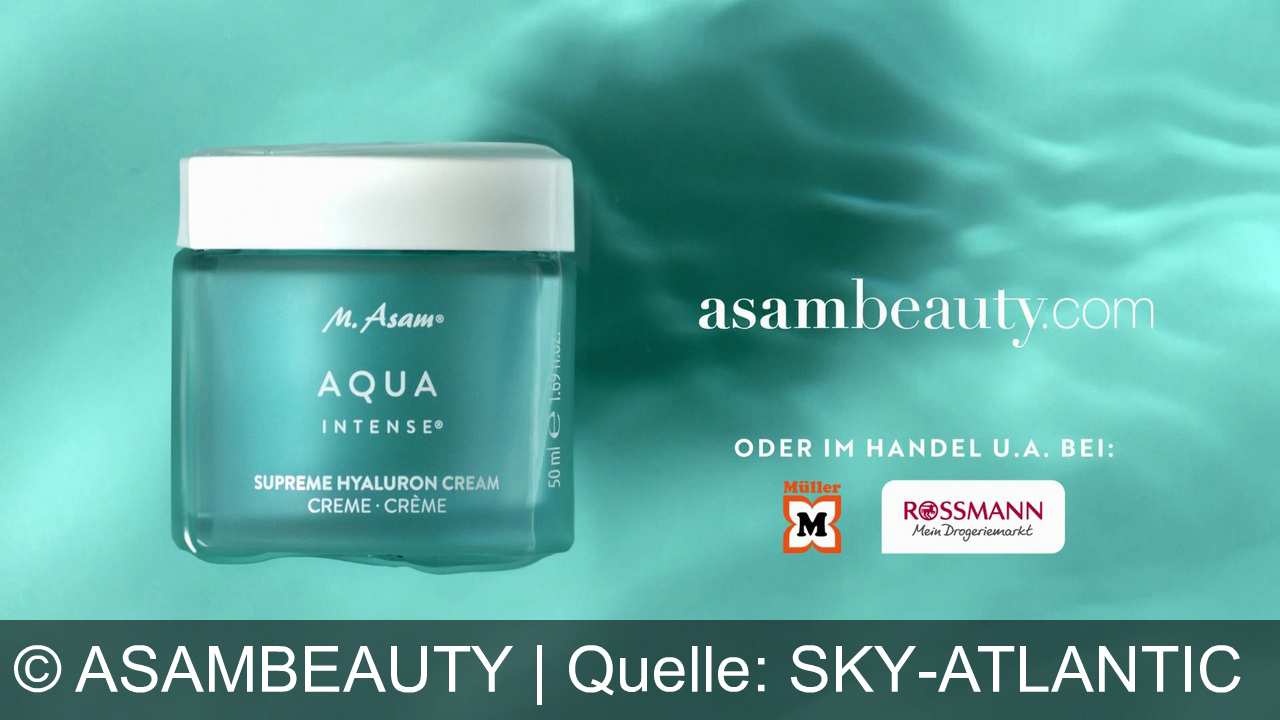 TV Werbung asambeauty - Strahlend schön mit M. Asam: Die Aqua Intense Supreme Hyaluron-Creme reduziert Falten um 27,8% und spendet pure Feuchtigkeit. Entdecken Sie die Geheimnisse glatter Haut auf asambeauty.com oder im Handel!
