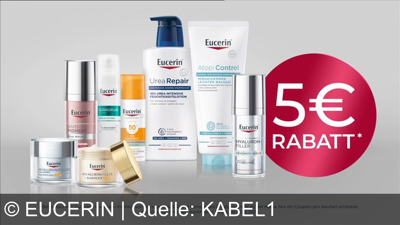 TV Werbung eucerin - Eucerin Elasticity: Reduziert Falten, stimuliert Kollagen für straffere Haut. Mit LSF 30. Jetzt 5€ Rabatt in Ihrer Apotheke.