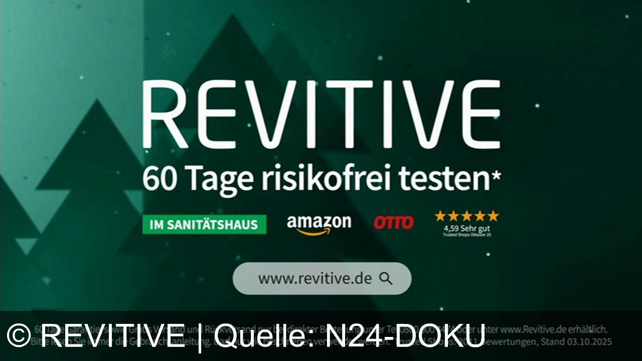 TV Werbung revitive - Revitive: Lindert Beinschmerzen & Krämpfe ohne Medikamente. Von Trusted Shops mit „Sehr gut“ bewertet. Jetzt zu Weihnachten testen – bei Amazon, OTTO oder revitive.de!