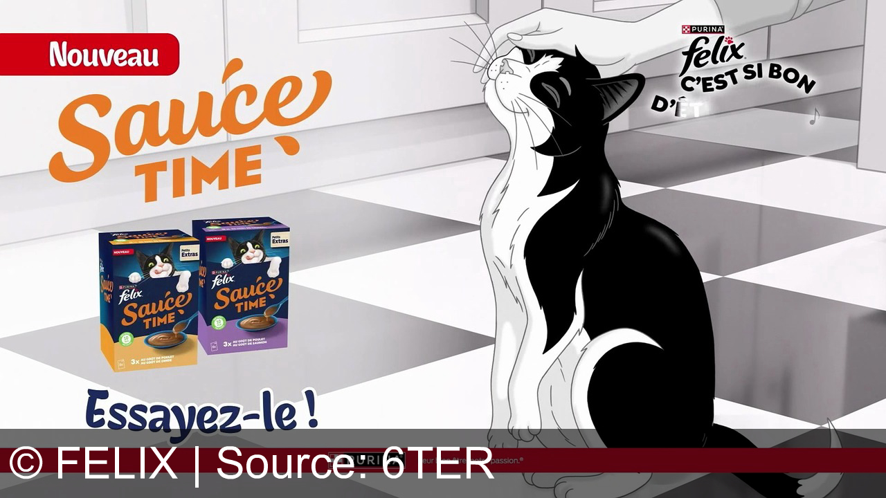 TV Werbung felix - Félix Sauce Time : la surprise gourmande de Purina pour votre petit canaille, un velouté délicieux à tout moment. Essayez-le ! C'est si bon d'être un chat.