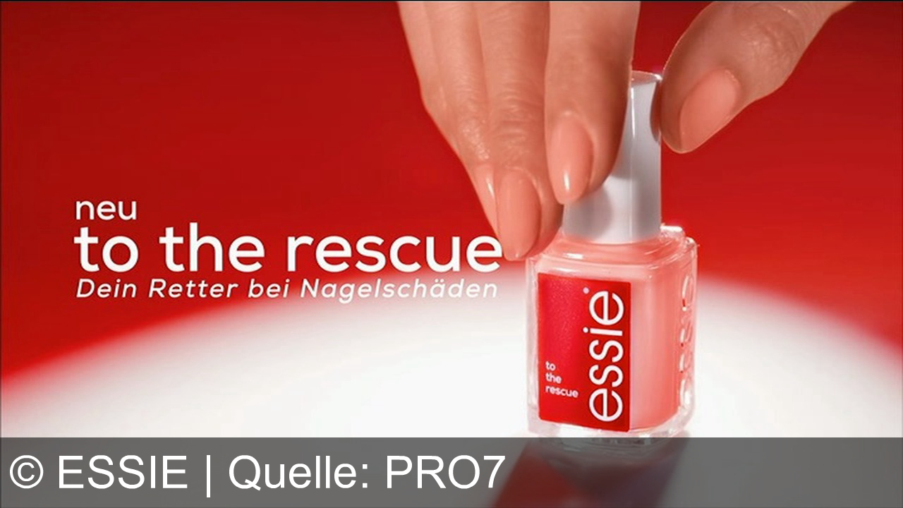 TV Werbung essie - Nagelnotfall? Essie to the Rescue: Dein Retter bei Nagelschäden! Schützt, stärkt und repariert in nur 5 Tagen. Perfektes Finish mit Essie Nagellack – für starke, schöne Nägel. Ohne URL im Spot.