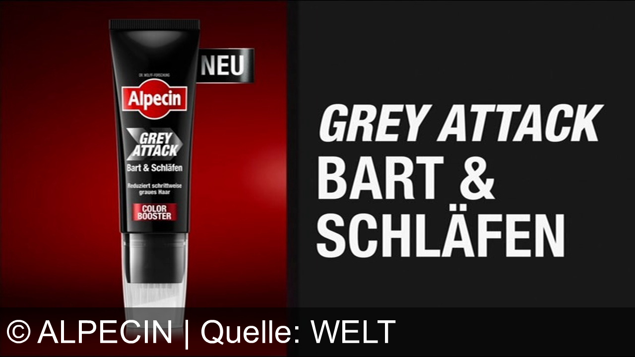 TV Werbung alpecin - Grau macht alt! Alpecin Grey Attack Shampoo – reduziert schrittweise graue Haare für ein natürliches Ergebnis. Jetzt auch für Bart & Schläfen. Starte jetzt mit dem COLOR BOOSTER!