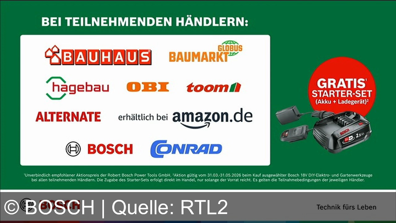 TV Werbung bosch - Perfekter Rasen mit Bosch: Akku-Mäher inkl. Gratis Starter-Set bei Bauhaus, OBI & Co. Läuft.