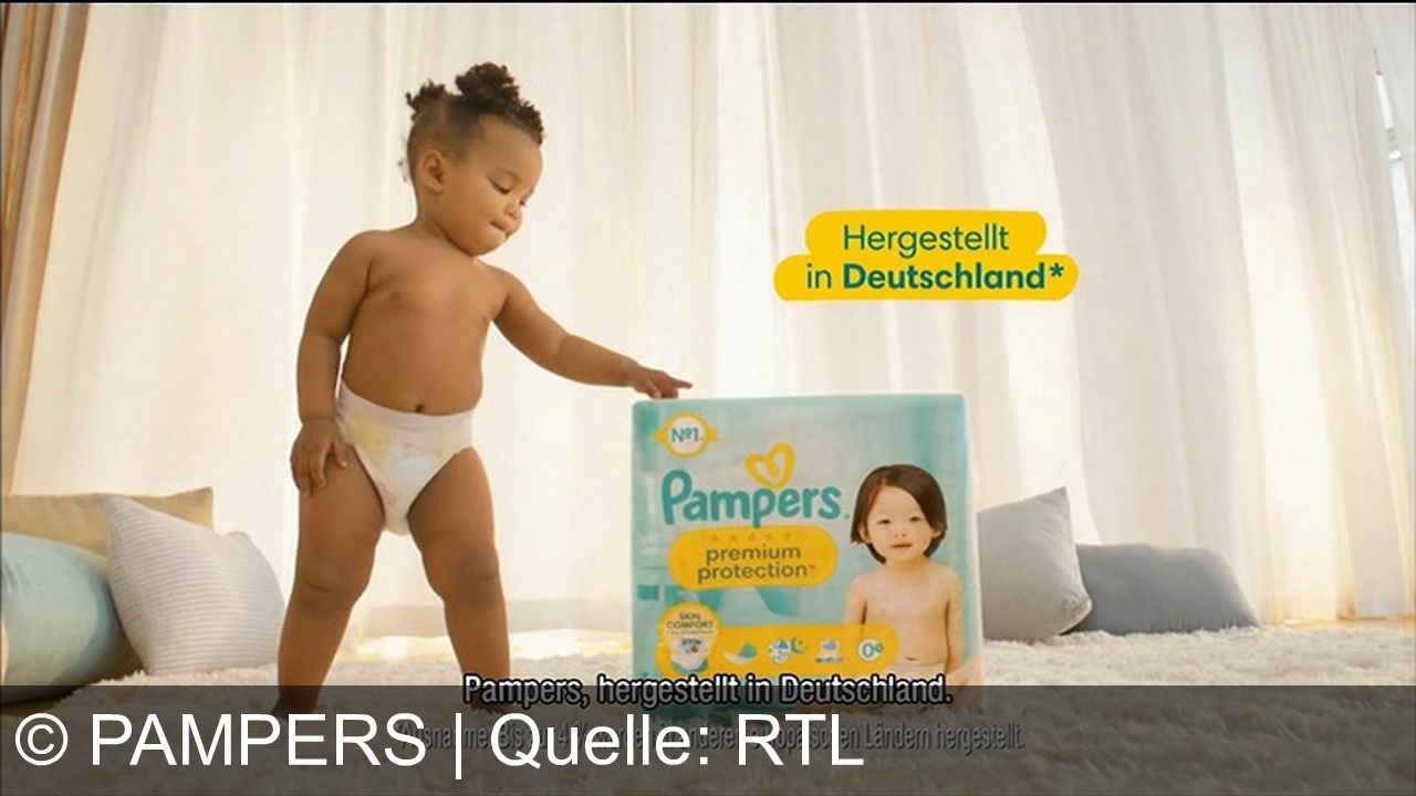 TV Werbung pampers - Pampers Premium Protection Windeln bieten doppelten Hautschutz und schnelle Flüssigkeitsabsorption, um Auslaufen zu verhindern und die Haut gesund zu halten – hergestellt in Deutschland.