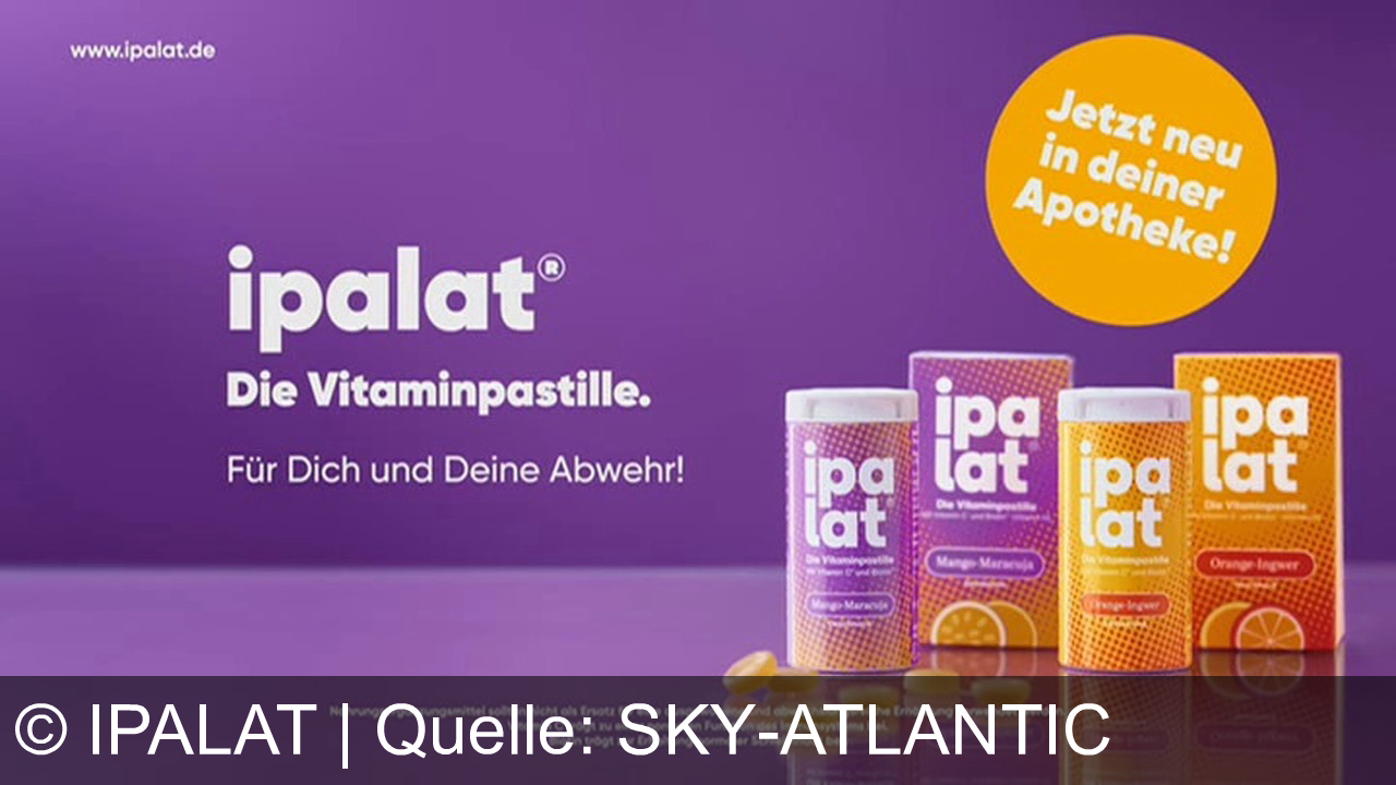 TV Werbung ipalat - ipalat – die Vitaminpastille mit Vitamin C, Biotin und natürlichen Extrakten. Fruchtige Sorten, starke Abwehr – jetzt neu in deiner Apotheke! Tu dir Gutes, ipalat.
