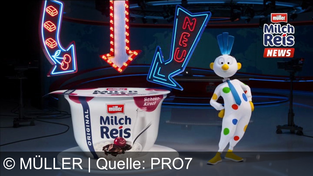 TV Werbung müller - Müller Milch Reis News: Schoko und Kirsche vereint im cremigen Genuss! Entdecke die neue Sorte Schoko-Kirsch und lass dich vom Geschmack überraschen. Jetzt probieren und genießen!