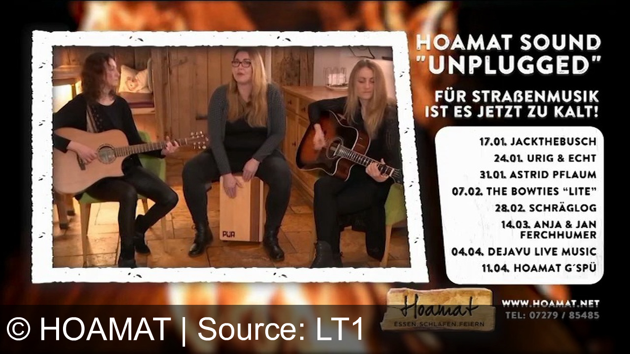 TV Werbung hoamat - Erlebe oberösterreichischen Sound in gemütlicher Atmosphäre bei "Hoamat Sound Unplugged" – jeden Freitag, Eintritt frei! Reserviere jetzt deinen Tisch unter hoamat.net.