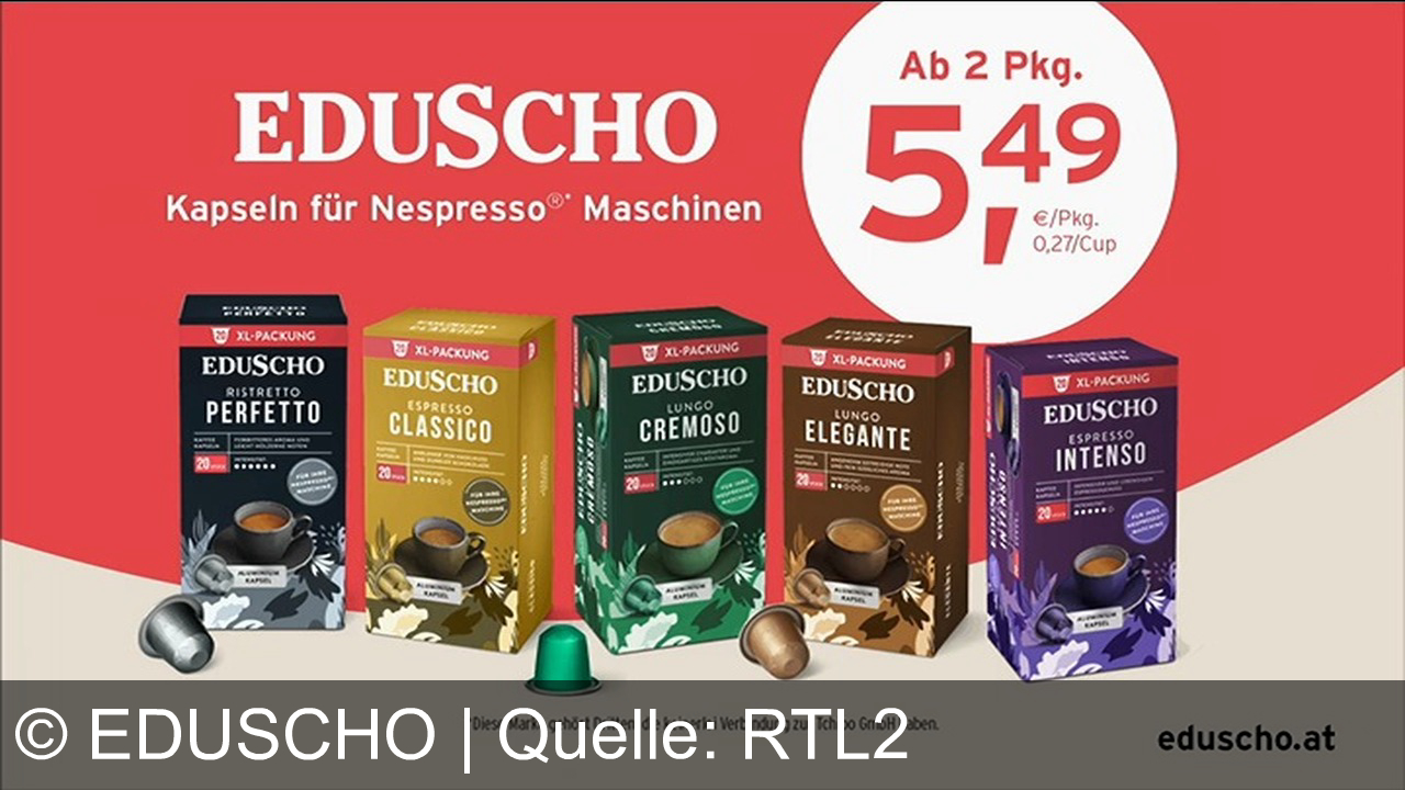 TV Werbung eduscho - Kleine Pause, großer Geschmack: Eduscho-Kapseln für Nespresso®-Maschinen – 20-mal Genuss auf Knopfdruck, ab 2 Packungen nur 5,49 € pro Packung!