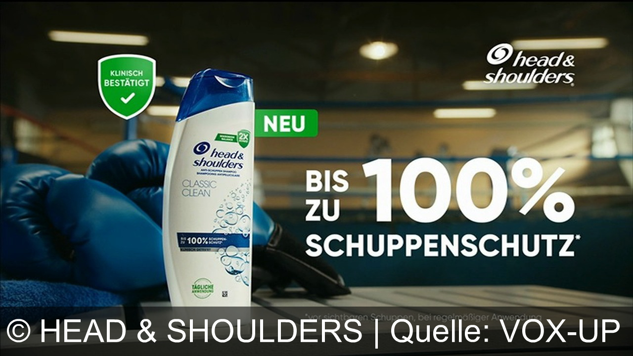 TV Werbung head & shoulders - Head & Shoulders Shampoo wirbt mit neuer Formel, die Schuppen und Fett entfernt und vorbeugt. Klinisch bestätigter Schutz bis zu 100% bei regelmäßiger Nutzung.