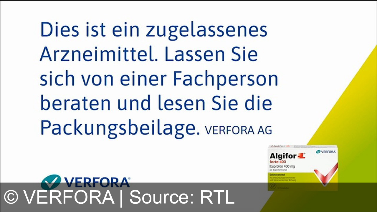 TV Werbung verfora - Oh je, dieser gemeine Schmerz fällt Ihnen schon wieder in den Rücken. Zum Glück lindert Algifor Forte 400 akute Rücken- und Gelenkschmerzen und wirkt entzündungshemmend. Algifor L forte 400 von Verfora. Dies ist ein zugelassenes Arzneimittel. Lassen Sie sich von einer Fachperson beraten und lesen Sie die Packungsbeilage.