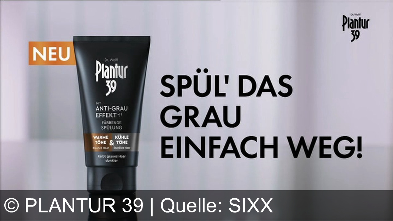 TV Werbung plantur 39 - Graue Haare? Neu von Plantur 39. Die erste färbende Spülung mit Antigraueffekt. Einfach anzuwenden wie eine Spülung. Das Ergebnis? Weniger grauer Haare. Das Haar wird schrittweise dunkler gefärbt. Plantur 39 färbende Spülung. Spül das Grau einfach weg.