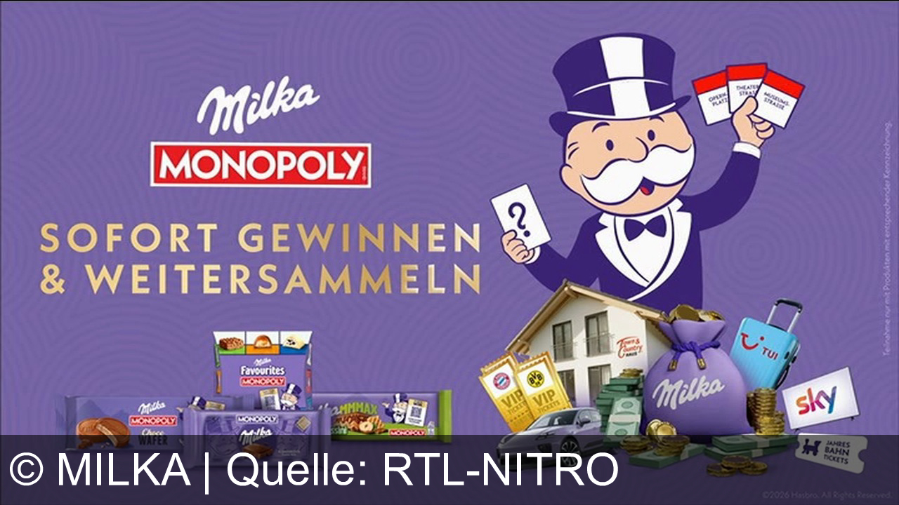 TV Werbung milka - Milka & Monopoly: Spiel mit jeder Aktionspackung, gewinne tolle Preise wie Sky VIP oder Bahn-Tickets. Für zart schmelzende Momente, die uns zusammenbringen.