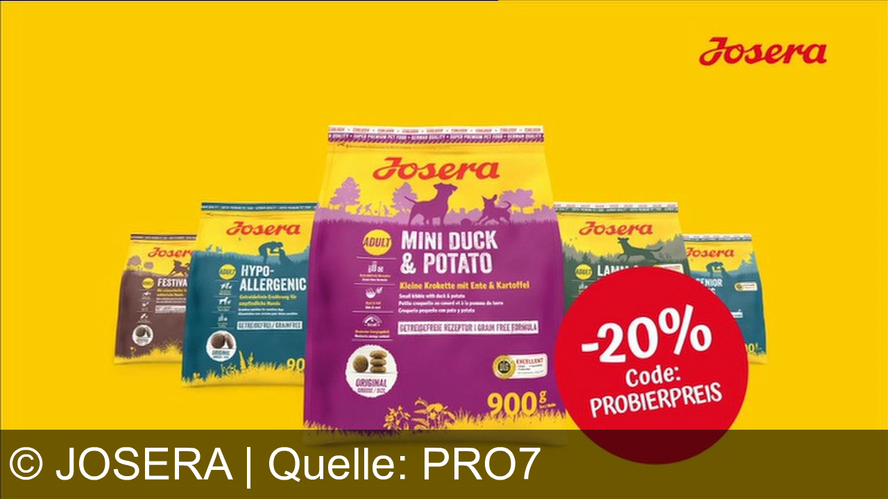 TV Werbung josera - JOSERA Feinschmecker aufgepasst! Schnapp dir jetzt 20% Rabatt mit dem Code PROBIERPREIS bei deiner ersten Bestellung. Ob getreidefrei, hypoallergen und ohne Zusatz von Zucker. Jetzt zuschnappen und sparen auf JOSERA.de.