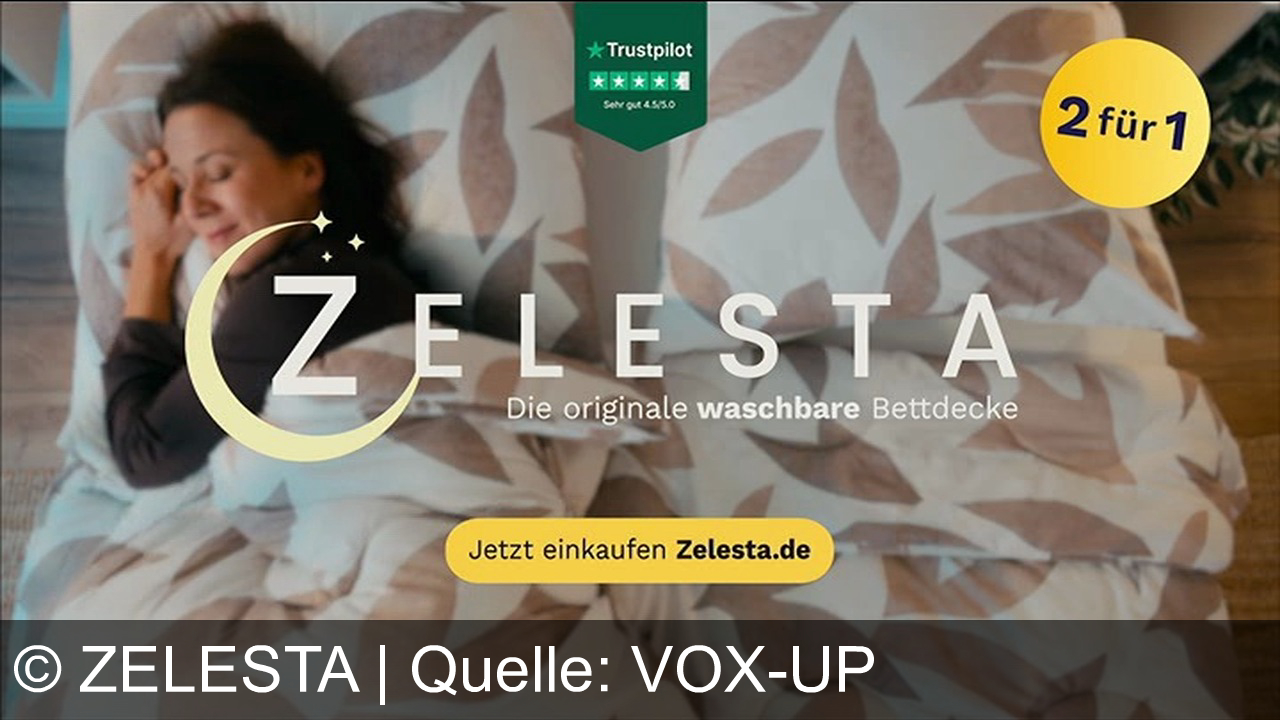 TV Werbung zelesta - Zelesta: Die originale waschbare Bettdecke mit festem Bezug. Nie wieder lästiges Beziehen – einfach waschen, hinlegen und wohlfühlen. Jetzt im 2-für-1-Angebot auf zelesta.de!