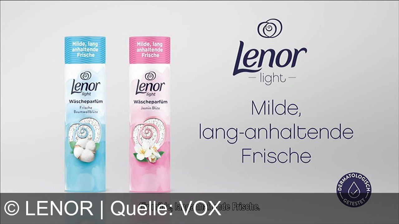 TV Werbung lenor - Lenor Light Wäscheparfüm: milder Duft, langanhaltende Frische – sogar nach 12 Wochen im Schrank. Dermatologisch getestet.