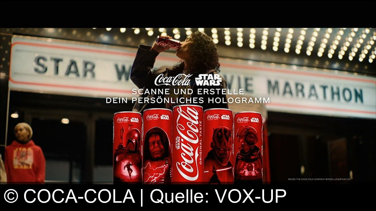 TV Werbung coca-cola - Erlebe mit Coca-Cola und Star Wars dein persönliches Hologramm – scanne die Dose, halte deinen eigenen Lichtschwert-Moment fest und genieße den originalen Coca-Cola Geschmack vor dem Kino!