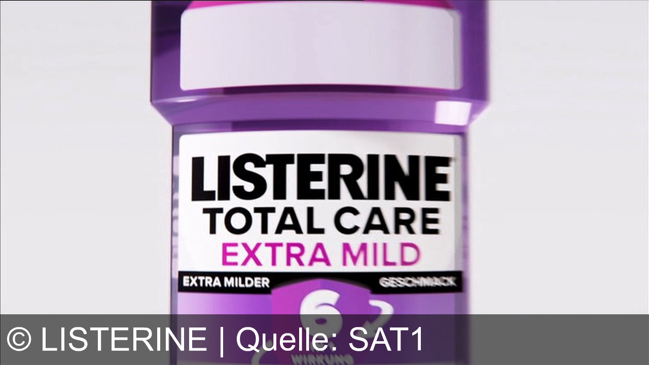 TV Werbung listerine - "Ich kann deine Zähne putzen, aber nicht deinen ganzen Mund. Wir sind Zahnbürsten, keine Mundbürsten." Listerine ist fünfmal effektiver als Zähneputzen und Zahnseide allein mit ätherischen Ölen. Listerine. Testsieger bei Stiftung Warentest.Für ein Lächeln, das überzeugt: Listerine Total Care Extra Mild – fünfmal effektiver für komplette Mundgesundheit. Testsieger bei Stiftung Warentest.