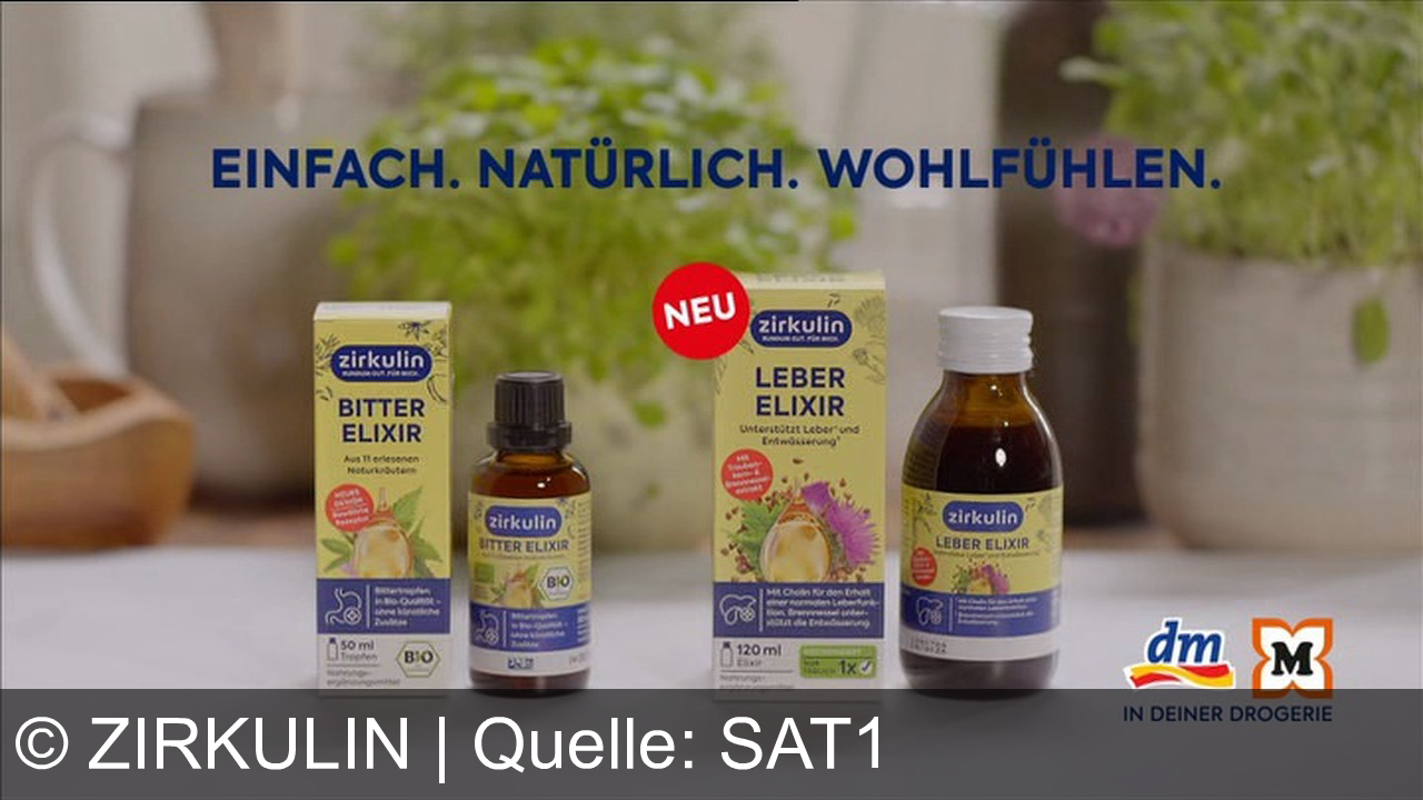 TV Werbung zirkulin - Einfach natürlich wohlfühlen mit Zirkulin! Entdecke das neue Leberelixier und das Bitterelixier Bio. Unterstütze Leber und Nieren auf natürliche Weise. Jetzt in deiner Drogerie!