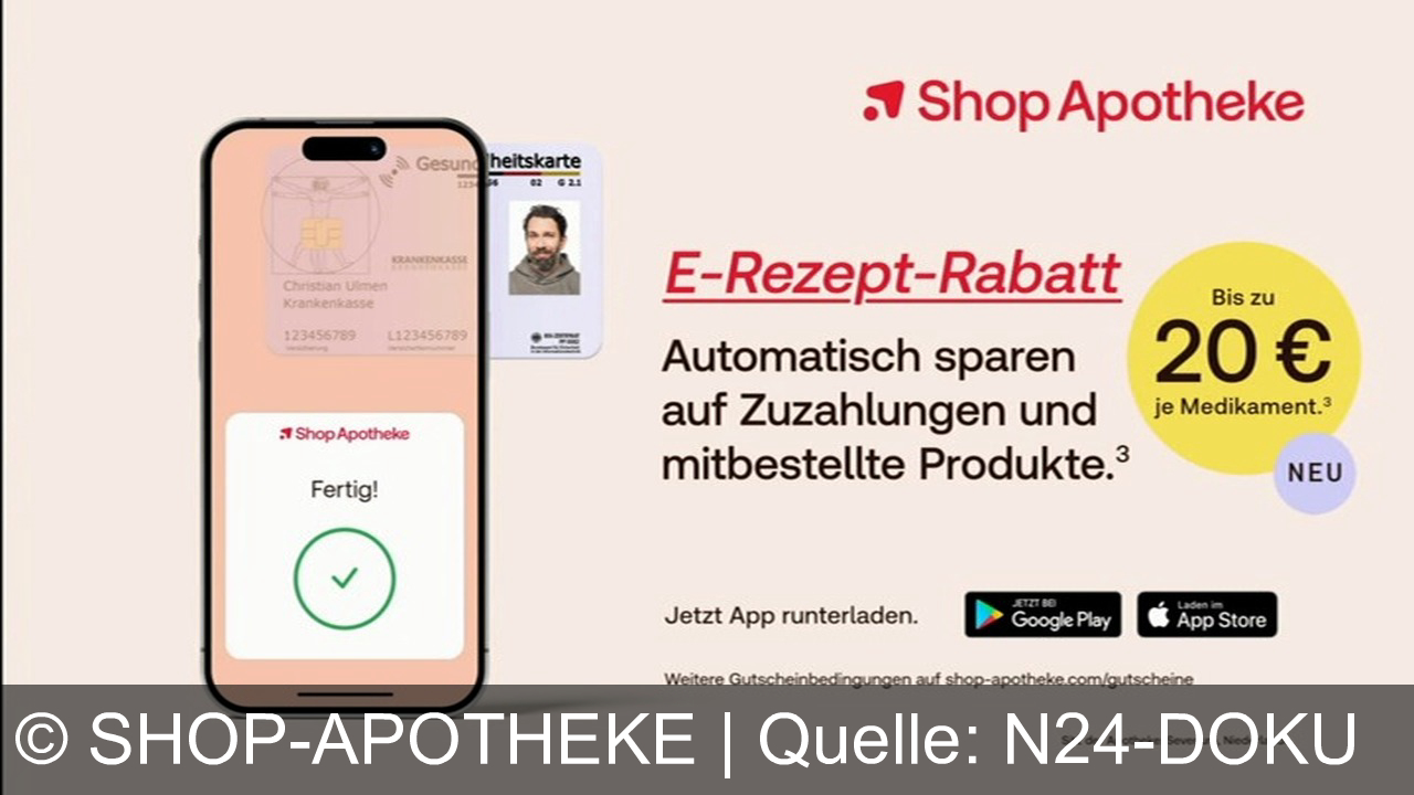 TV Werbung shop-apotheke - Christian Ulmen bestellt mit der Shop Apotheke App bequem Medikamente, sichert sich bis zu 20 € E-Rezept-Rabatt und profitiert von automatischem Sparen – einfach App laden und loslegen!