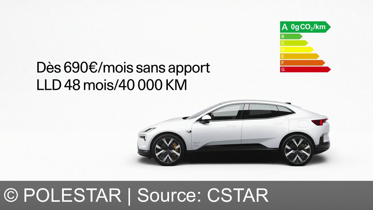 TV Werbung polestar - Polestar 4 : choisissez l'élégance 100% électrique dès 690 €/mois sans apport et 0g CO2/km. En savoir plus sur polestar.com.