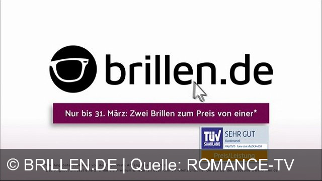 TV Werbung brillen.de - TV-Spot aus 	2021-03-01: Drei für eine bei Brillen.de, dem ersten volldigitalen Optiker für viel günstigere Brillen bei dir vor Ort. Du bekommst zwei Brillen zum Preis von einer: zwei Einstärkenbrillen für 59 Euro oder zwei Gleitsichtbrillen neuer Technologie für 109 Euro. Hol dir deinen Gutschein auf Brillen.de und löse diesen in über 650 Showrooms ein. Nur bis 31. März auf Brillen.de.