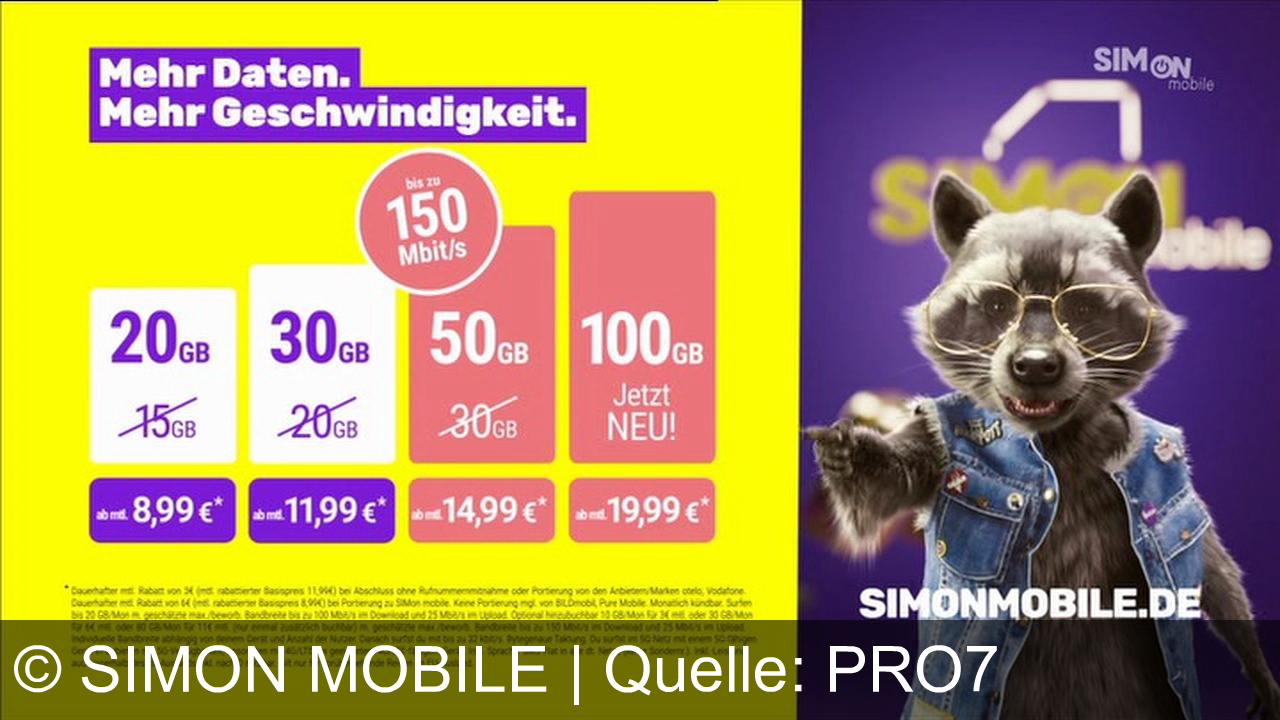 TV Werbung simon mobile - Wie viel Datenvolumen bekommst du bei SimOnMobile? 20, 30, 50 oder 100 Gigabyte? Alle Antworten sind richtig! Bei SimOnMobile gibt es jetzt dauerhaft noch mehr Daten und Geschwindigkeit für alle. Zum Beispiel 20 Gigabyte ab 8,99 im Monat. Nur auf SimOnMobile.de.