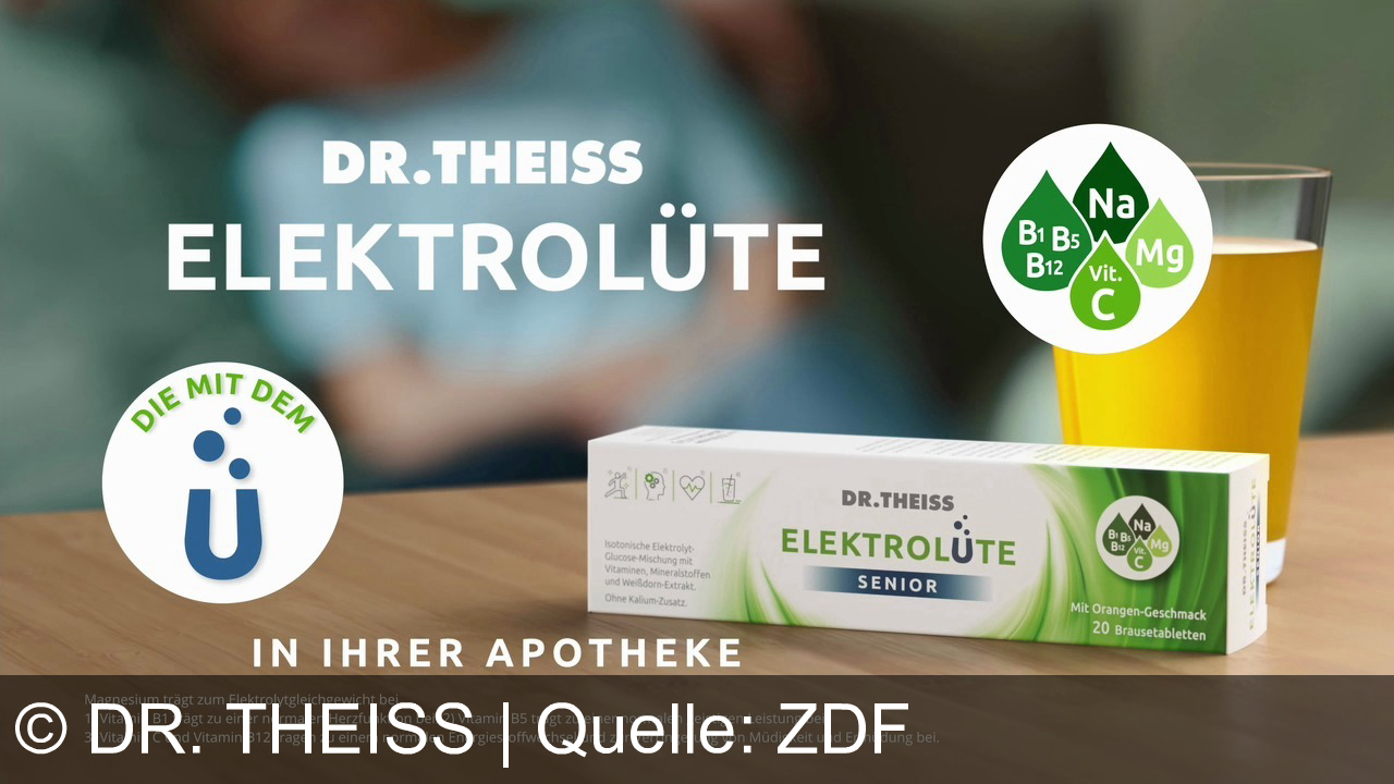 TV Werbung dr. theiss - Mit Dr. Theiss Elektrolüte Senior voller Energie und Vitalität durchs Leben – mit Vitaminen & Mineralstoffen für Herz, Geist und weniger Müdigkeit. Jetzt in Ihrer Apotheke!