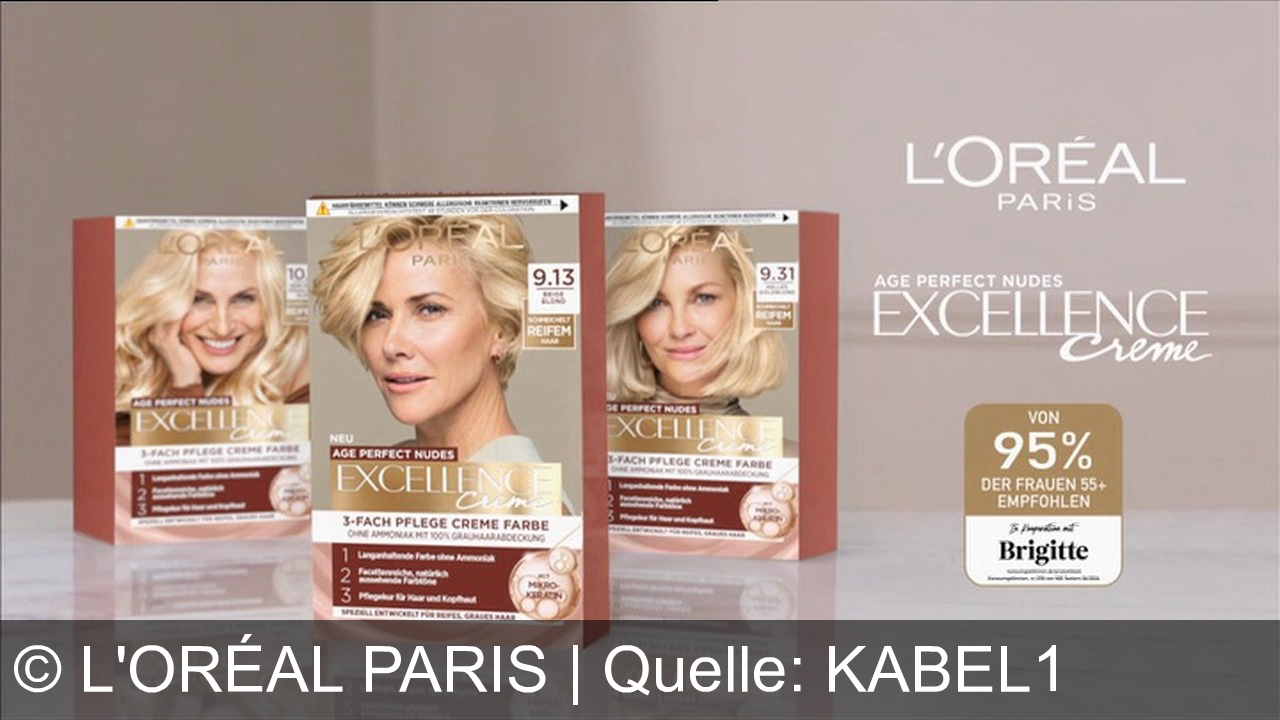 TV Werbung l'oréal paris - Excellence Age Perfect Nudes von L'Oréal Paris: Für reifes Haar, empfohlen von Brigitte. Gillian Anderson ist es sich wert.