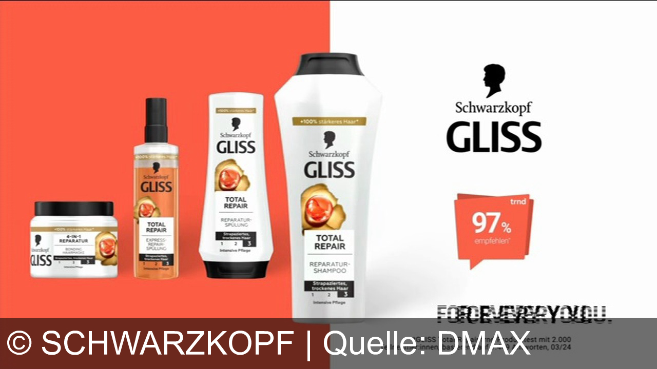 TV Werbung schwarzkopf - Swantje Paulina wirbt für: Schwarzkopf Gliss Total Repair: 100% stärkeres, gesund aussehendes Haar – sichtbar weniger Haarschäden nach nur einer Anwendung. Intensive Pflege – für jedes Ich.