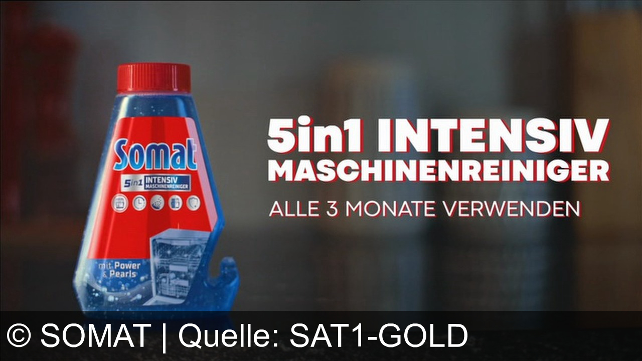 TV Werbung somat - Reinigt deine Spülmaschine nicht richtig? So what? Somat! Der neue Intensivmaschinenreiniger mit Powerpearls. Extra stark gegen Kalk und Fett. Halte deine Spülmaschine länger am Leben mit dem neuen Somat Intensivmaschinenreiniger. Jetzt gratis testen.