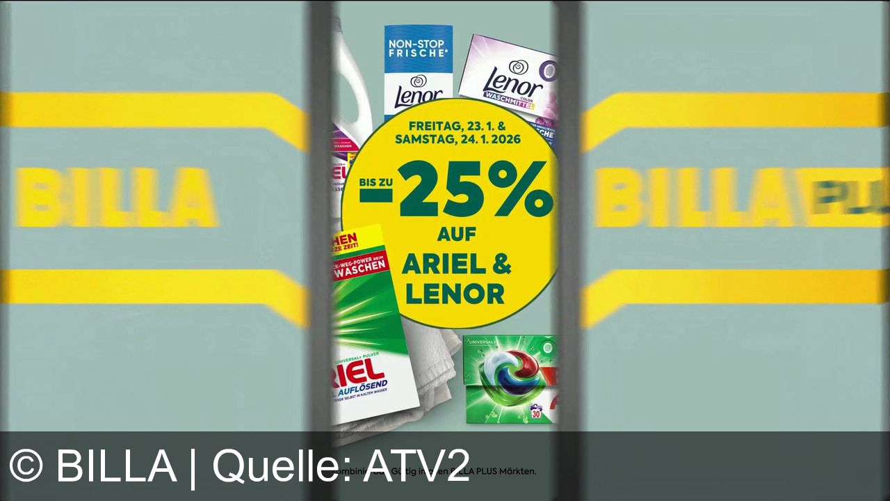 TV Werbung billa - Bis zu -25% auf Reis, Öl, Dressings, Ariel & Lenor – nur bei BILLA Plus! Jetzt günstiger einkaufen und das volle Leben genießen. Mehr Infos auf billa.at.